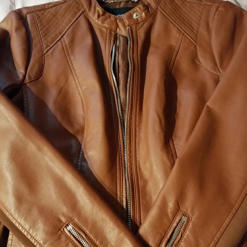 Express camel faux leather moto jacket